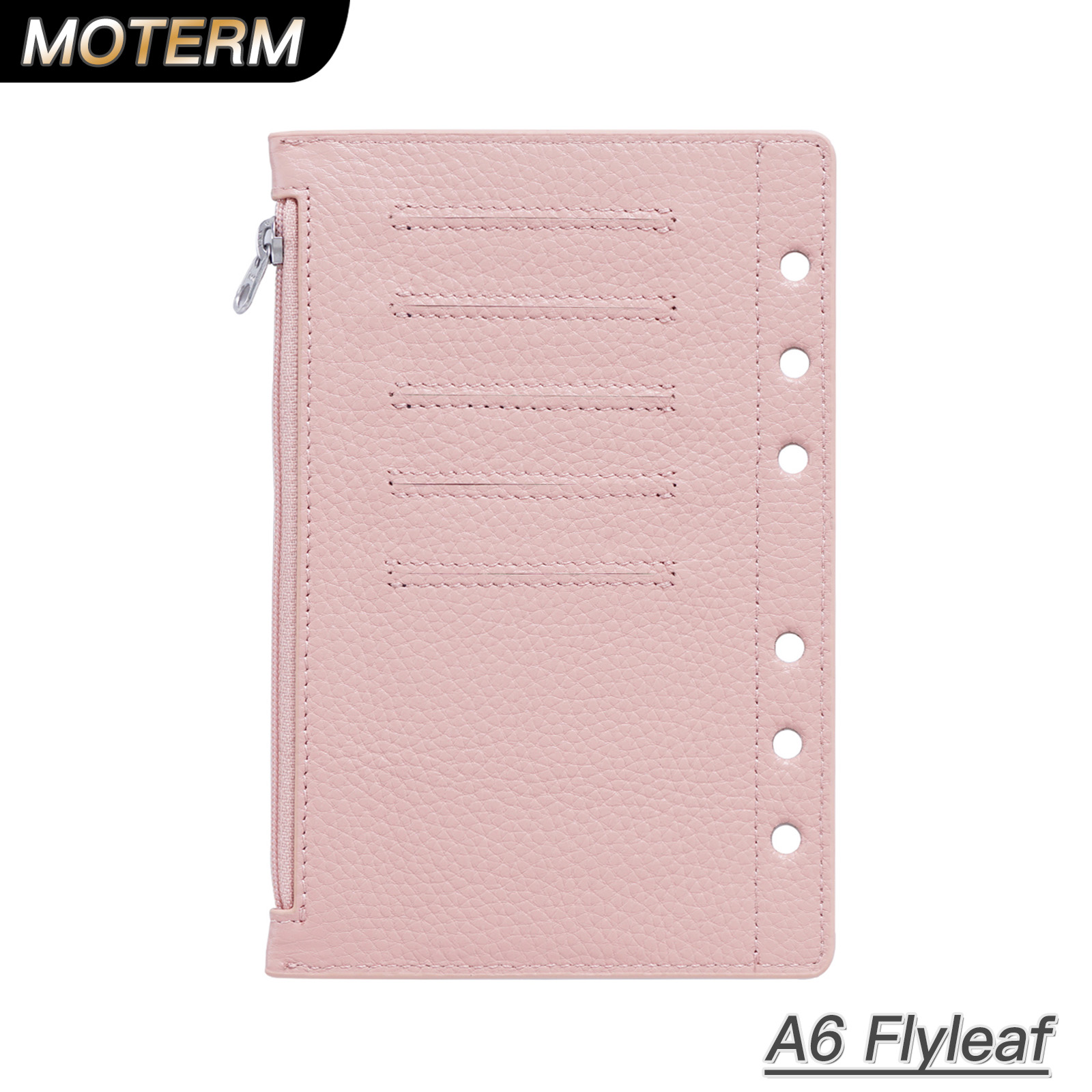 Vintage Leather Journal Notebook - Moterm Dây Kéo Flyleaf Cho A6