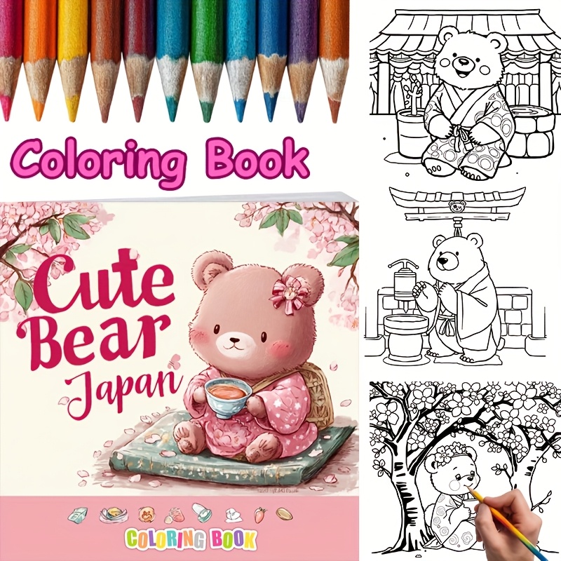 28 Pages Cute Bear in Japan Co - đánh giá và giá Adult Coloring Book Stress Relief