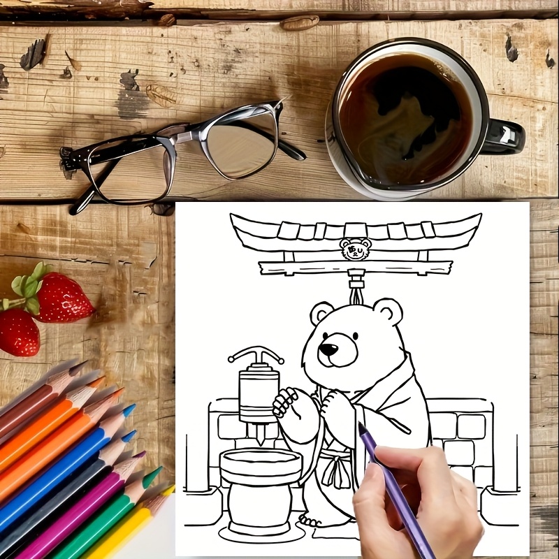 28 Pages Cute Bear in Japan Co - đánh giá và giá Adult Coloring Book Stress Relief