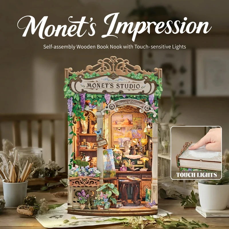 Wooden Monet's Studio Book Noo - đánh giá và giá Diy Wooden Book Nook Kit Shelf Insert